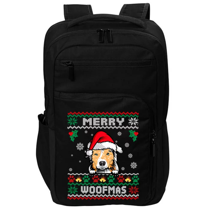 Merry Woofmas Australian Shepherd Dog Ugly Christmas Sweater Gift Impact Tech Backpack