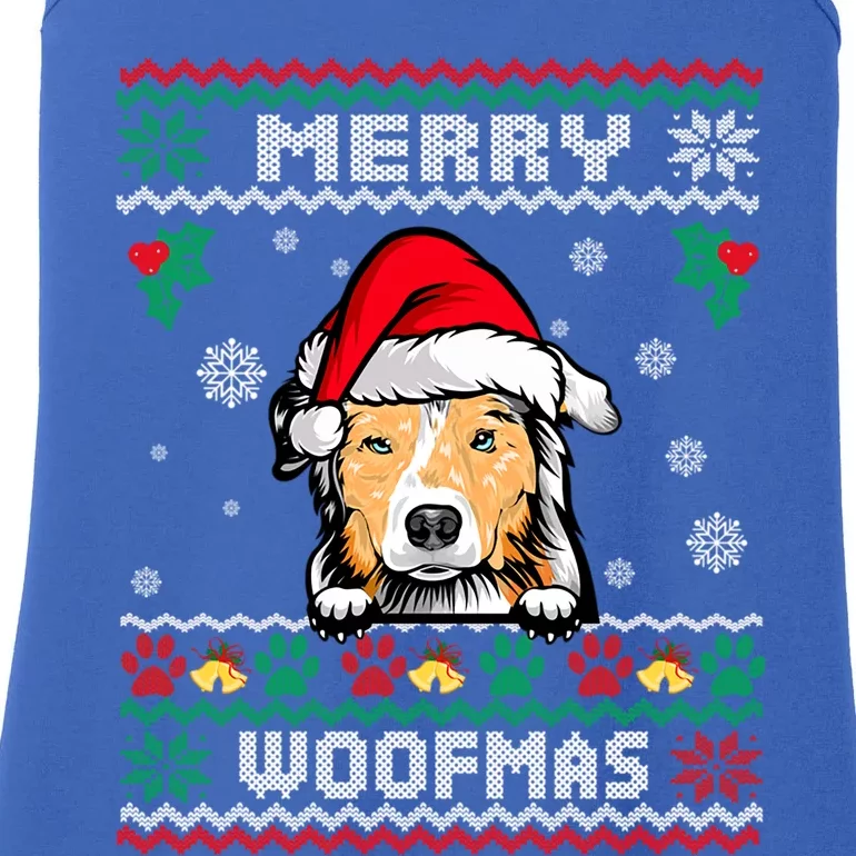 Merry Woofmas Australian Shepherd Dog Ugly Christmas Sweater Gift Ladies Essential Tank