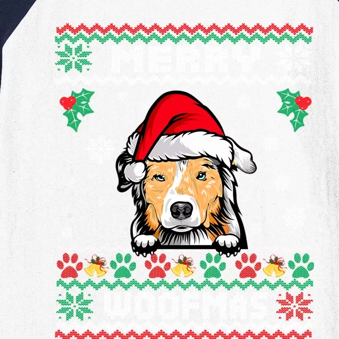 Merry Woofmas Australian Shepherd Dog Ugly Christmas Sweater Gift Baseball Sleeve Shirt