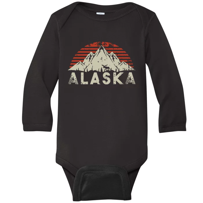 Mountain Wildlife Animal Alaskan Moose Retro Alaska Baby Long Sleeve Bodysuit