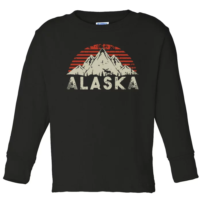 Mountain Wildlife Animal Alaskan Moose Retro Alaska Toddler Long Sleeve Shirt