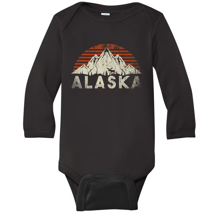 Mountain Wildlife Animal Alaskan Moose Retro Alaska Baby Long Sleeve Bodysuit