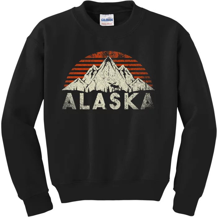 Mountain Wildlife Animal Alaskan Moose Retro Alaska Kids Sweatshirt