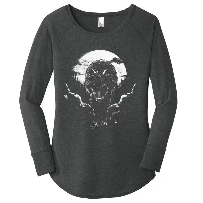 Mysterious World Beauty Wild Lone Nature Lovers Forest Wolf Women's Perfect Tri Tunic Long Sleeve Shirt