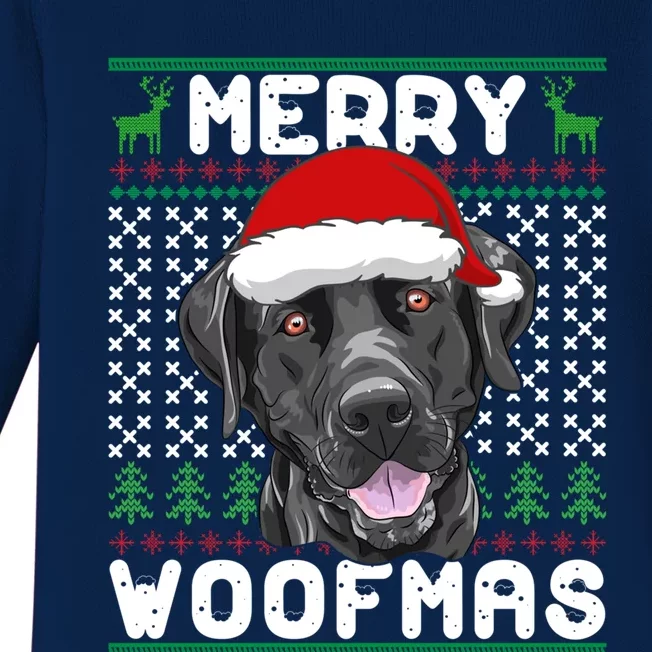 Merry Woofmas Black Lab Christmas Dog Lover Xmas Gift Baby Long Sleeve Bodysuit