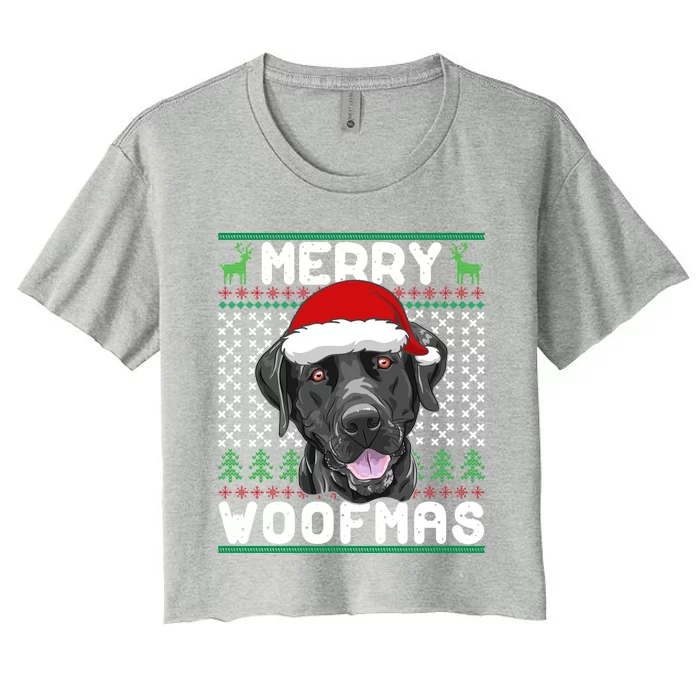 Merry Woofmas Black Lab Christmas Dog Lover Xmas Gift Women's Crop Top Tee