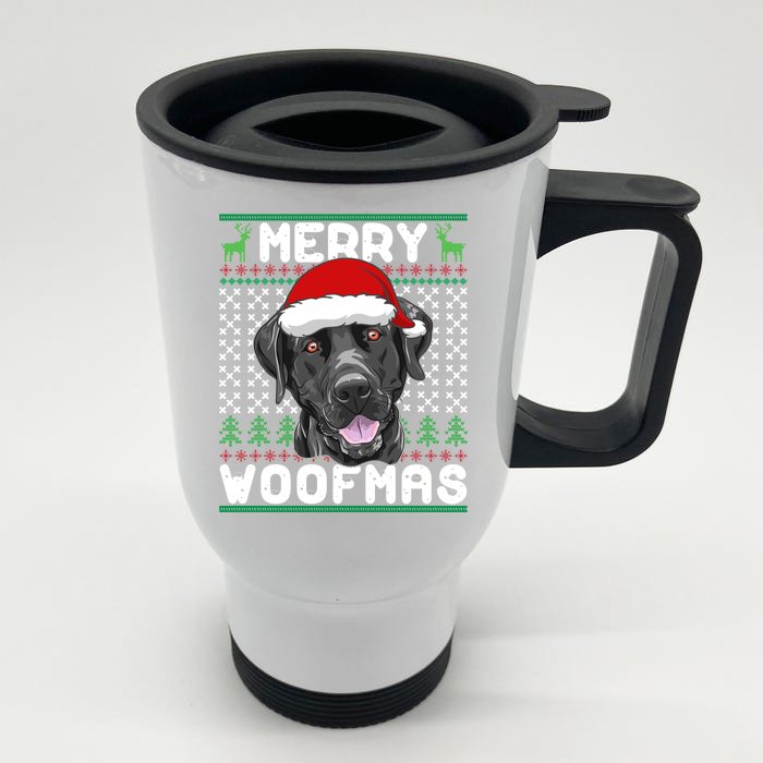 Merry Woofmas Black Lab Christmas Dog Lover Xmas Gift Front & Back Stainless Steel Travel Mug