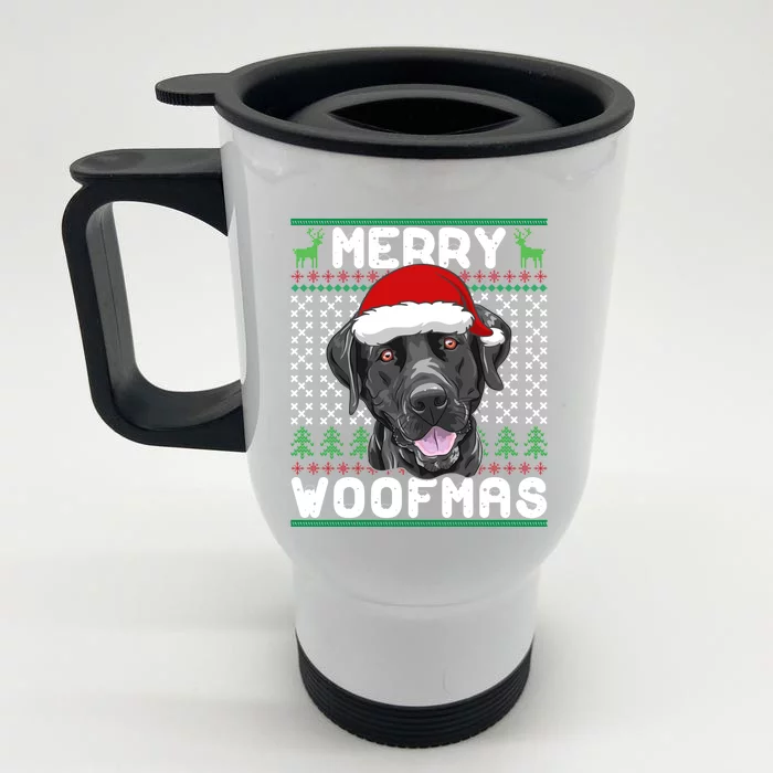 Merry Woofmas Black Lab Christmas Dog Lover Xmas Gift Front & Back Stainless Steel Travel Mug