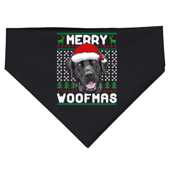 Merry Woofmas Black Lab Christmas Dog Lover Xmas Cool Gift USA-Made Doggie Bandana