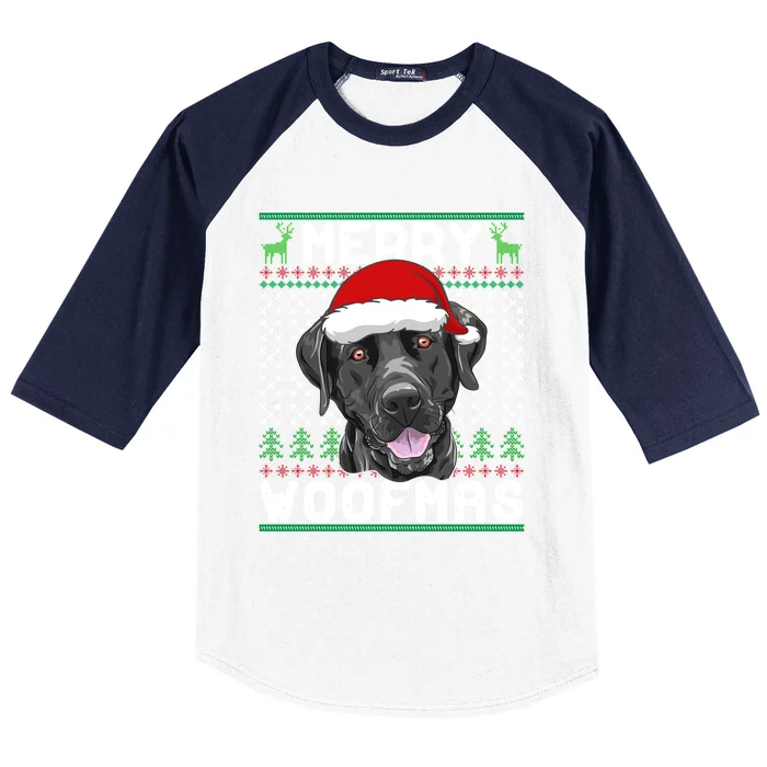 Merry Woofmas Black Lab Christmas Dog Lover Xmas Cool Gift Baseball Sleeve Shirt