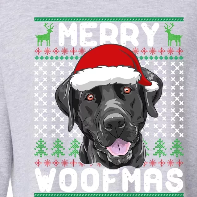 Merry Woofmas Black Lab Christmas Dog Lover Xmas Cool Gift Cropped Pullover Crew