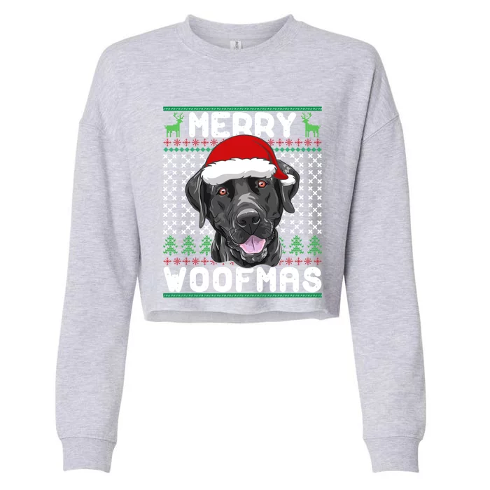 Merry Woofmas Black Lab Christmas Dog Lover Xmas Cool Gift Cropped Pullover Crew