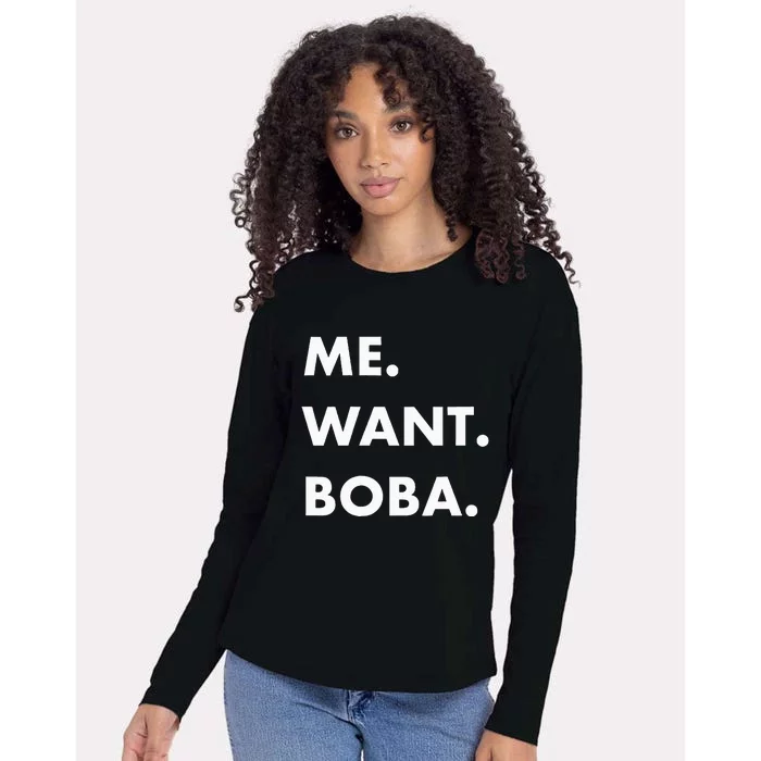 Me Want Boba Milk Tea Funny Asian Drink Womens Cotton Relaxed Long Sleeve T-Shirt