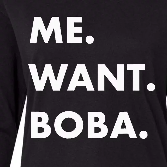 Me Want Boba Milk Tea Funny Asian Drink Womens Cotton Relaxed Long Sleeve T-Shirt