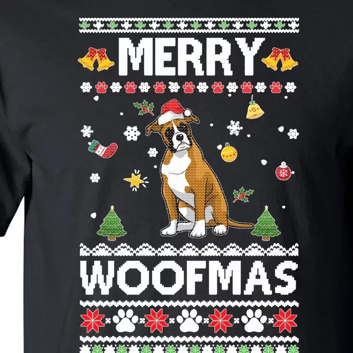 Merry Woofmas Boxer Santa Reindeer Ugly Christmas Xmas Sweatshirt Tall T-Shirt