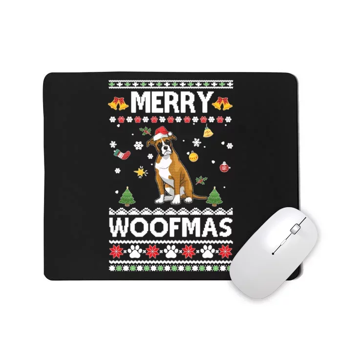 Merry Woofmas Boxer Santa Reindeer Ugly Christmas Xmas Sweatshirt Mousepad