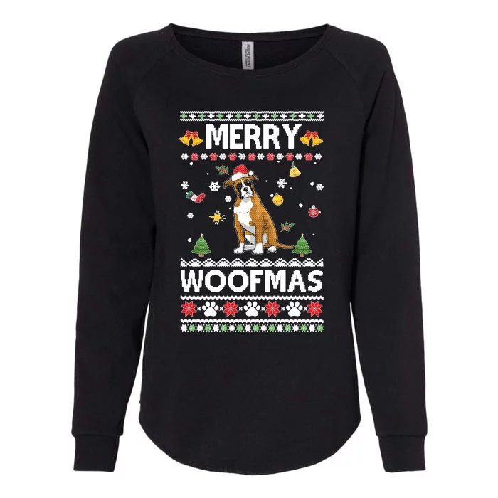 Merry Woofmas Boxer Santa Reindeer Ugly Christmas Xmas Sweatshirt Womens California Wash Sweatshirt