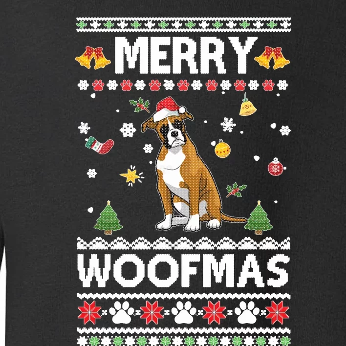 Merry Woofmas Boxer Santa Reindeer Ugly Christmas Xmas Sweatshirt Toddler Sweatshirt