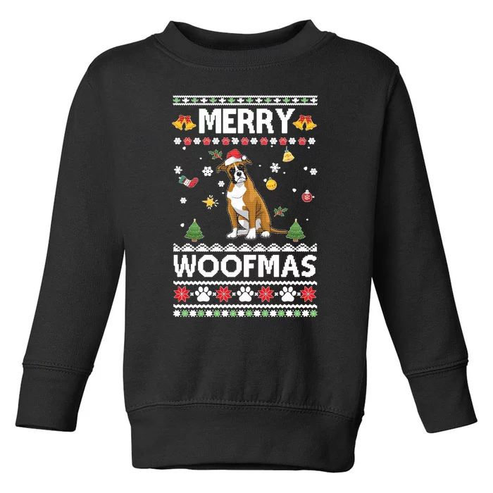 Merry Woofmas Boxer Santa Reindeer Ugly Christmas Xmas Sweatshirt Toddler Sweatshirt