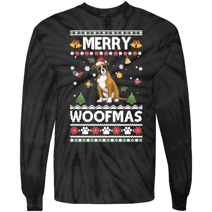 Merry Woofmas Boxer Santa Reindeer Ugly Christmas Xmas Sweatshirt Tie-Dye Long Sleeve Shirt