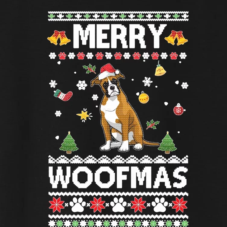 Merry Woofmas Boxer Santa Reindeer Ugly Christmas Xmas Sweatshirt Women's Crop Top Tee