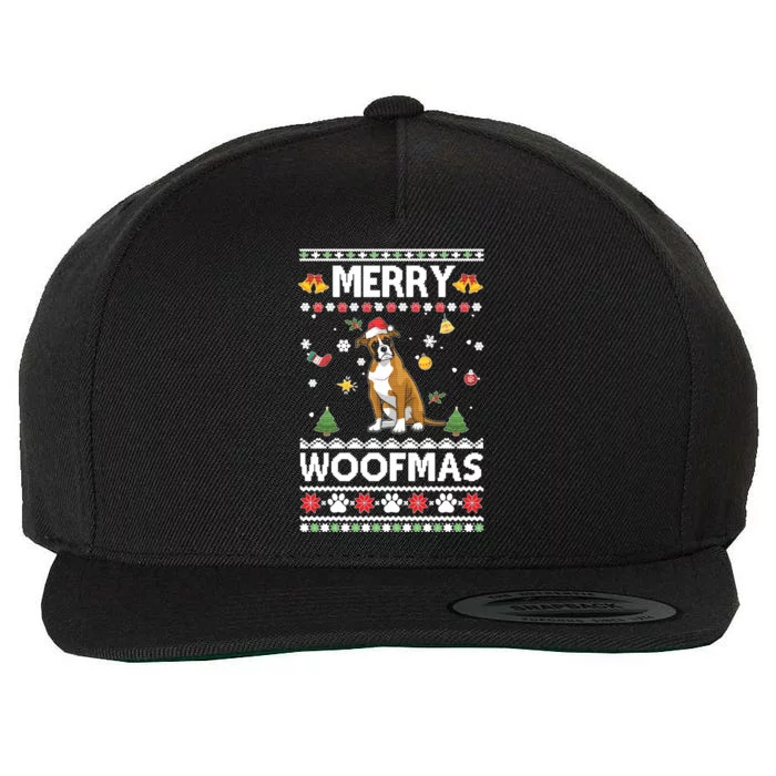 Merry Woofmas Boxer Santa Reindeer Ugly Christmas Xmas Sweatshirt Wool Snapback Cap