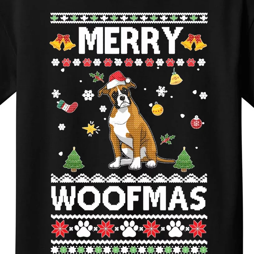 Merry Woofmas Boxer Santa Reindeer Ugly Christmas Xmas Sweatshirt Kids T-Shirt