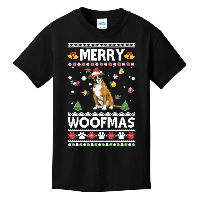 Merry Woofmas Boxer Santa Reindeer Ugly Christmas Xmas Sweatshirt Kids T-Shirt