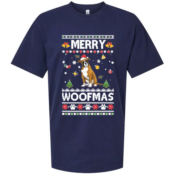 Merry Woofmas Boxer Santa Reindeer Ugly Christmas Xmas Sweatshirt Sueded Cloud Jersey T-Shirt