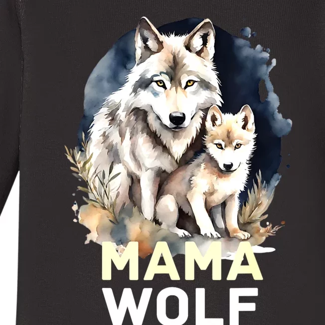 Mama Wolf & Baby Wolf Love Mom Mothers Day Baby Long Sleeve Bodysuit