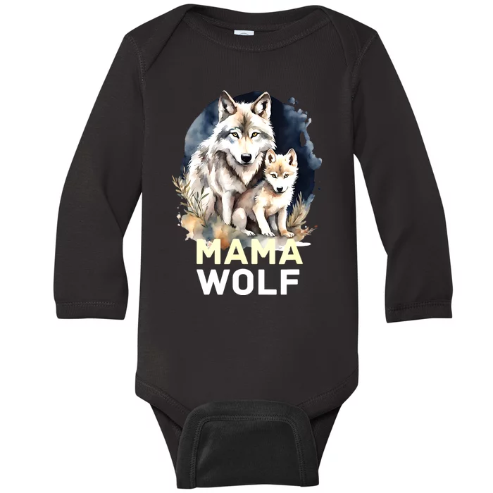 Mama Wolf & Baby Wolf Love Mom Mothers Day Baby Long Sleeve Bodysuit