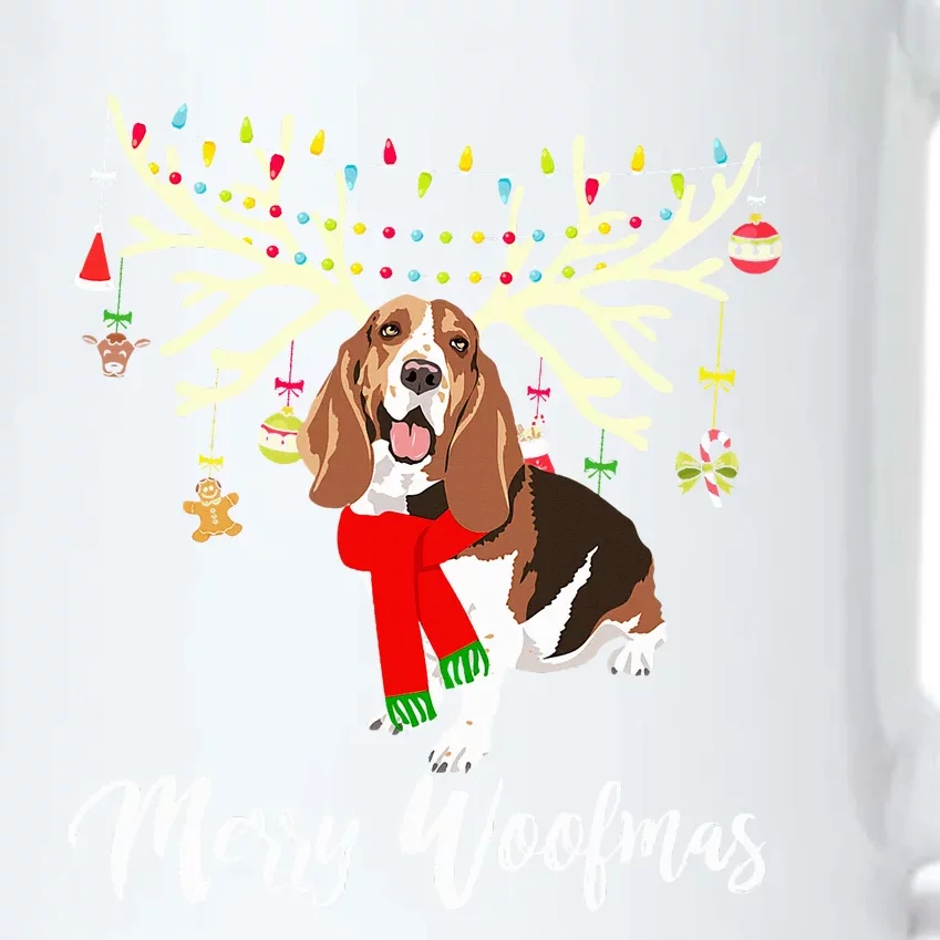 Merry Woofmas Basset Hound Reindeer Christmas Dog Black Color Changing Mug