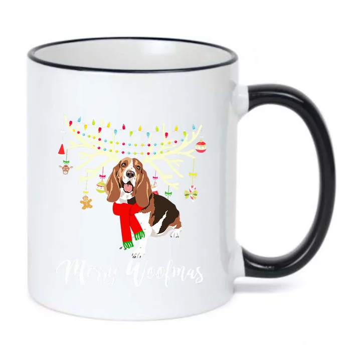 Merry Woofmas Basset Hound Reindeer Christmas Dog Black Color Changing Mug