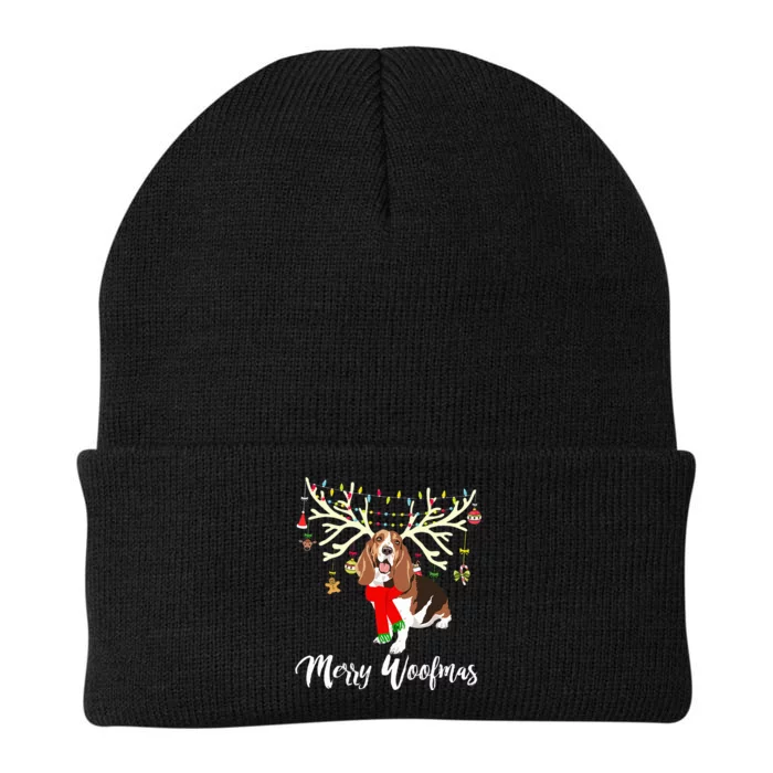 Merry Woofmas Basset Hound Reindeer Christmas Dog Knit Cap Winter Beanie