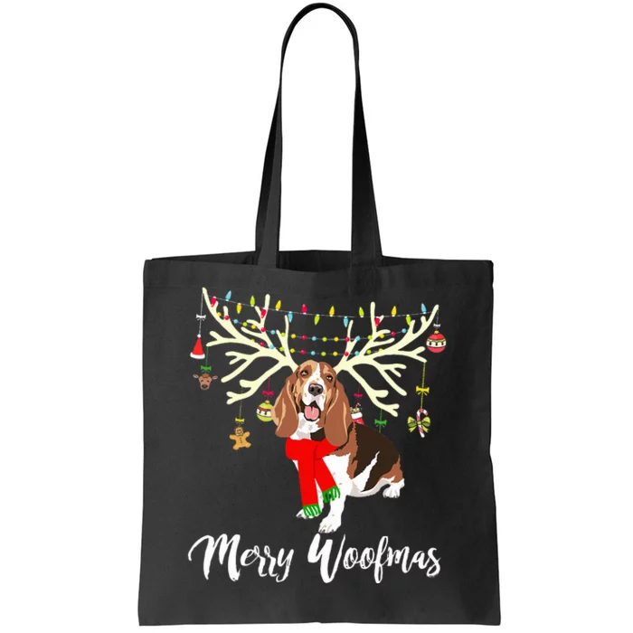 Merry Woofmas Basset Hound Reindeer Christmas Dog Tote Bag