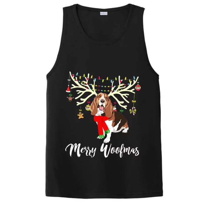 Merry Woofmas Basset Hound Reindeer Christmas Dog Performance Tank