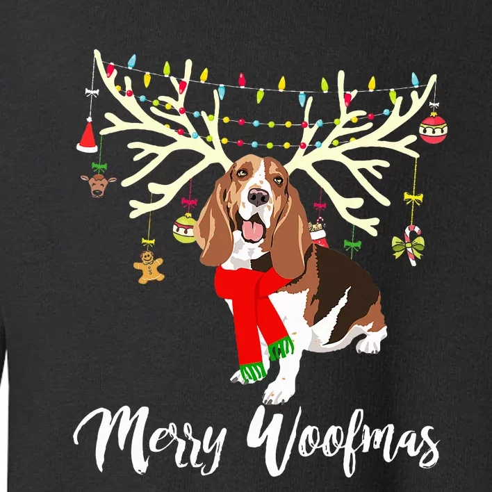 Merry Woofmas Basset Hound Reindeer Christmas Dog Toddler Sweatshirt