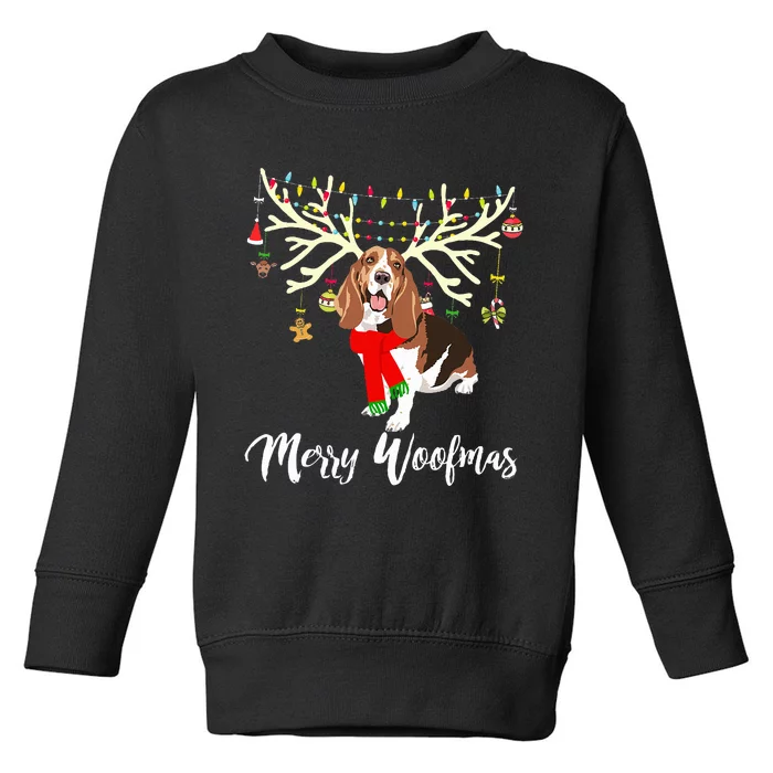 Merry Woofmas Basset Hound Reindeer Christmas Dog Toddler Sweatshirt