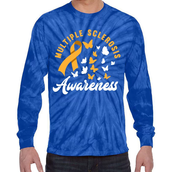 Ms Warrior Butterfly Ms Multiple Sclerosis Awareness Great Gift Tie-Dye Long Sleeve Shirt