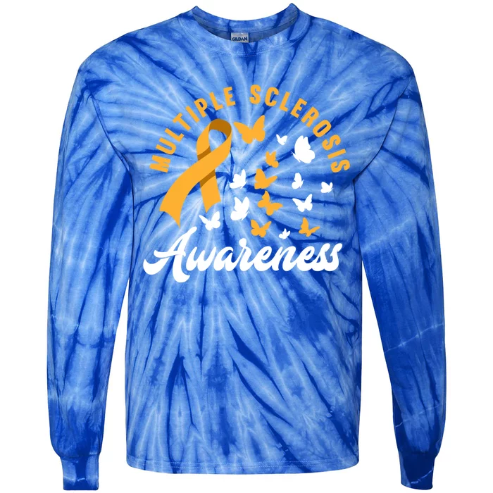 Ms Warrior Butterfly Ms Multiple Sclerosis Awareness Great Gift Tie-Dye Long Sleeve Shirt