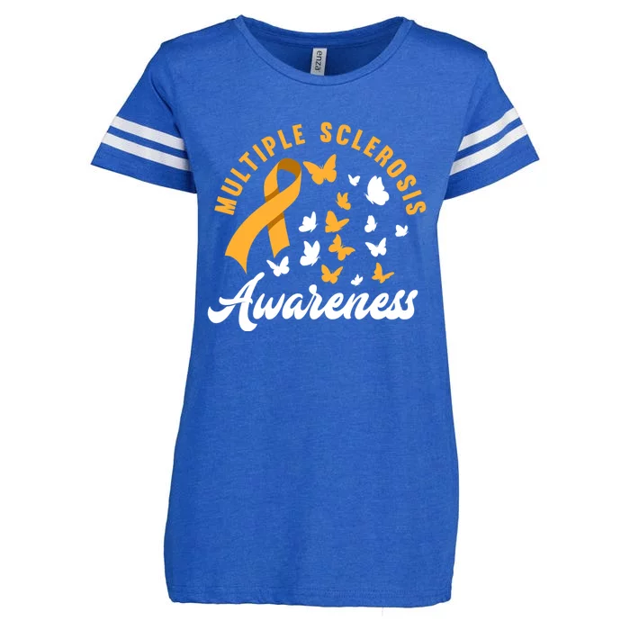 Ms Warrior Butterfly Ms Multiple Sclerosis Awareness Great Gift Enza Ladies Jersey Football T-Shirt