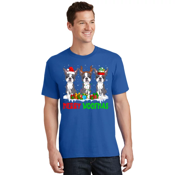 Merry Woofmas Boston Terrier Dog Lover Christmas Pajama Great Gift T-Shirt