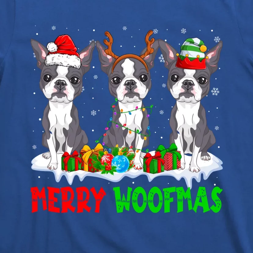 Merry Woofmas Boston Terrier Dog Lover Christmas Pajama Great Gift T-Shirt