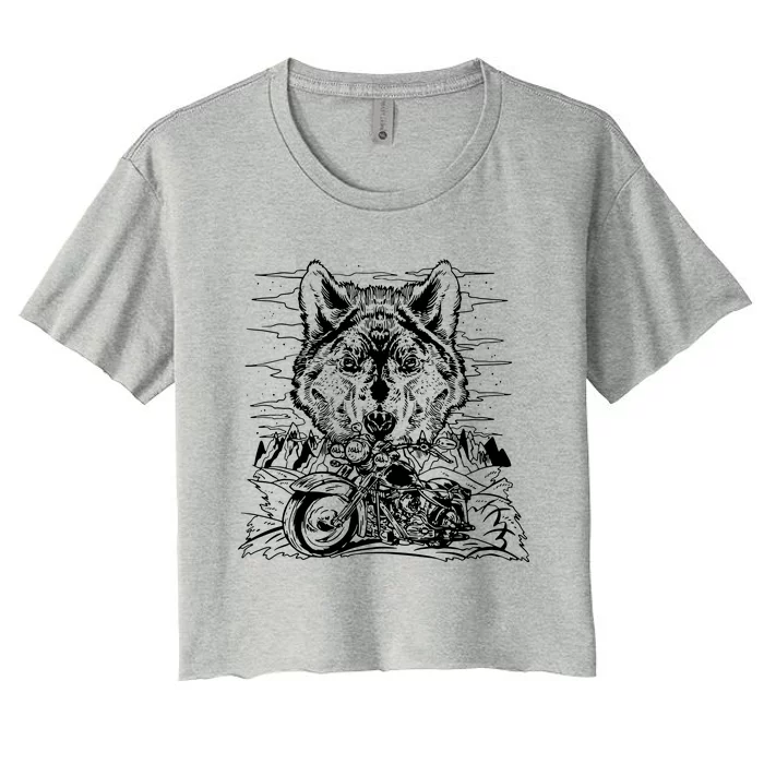 Motorbike Wolf Biker Motorcycle Motorbike Women's Crop Top Tee