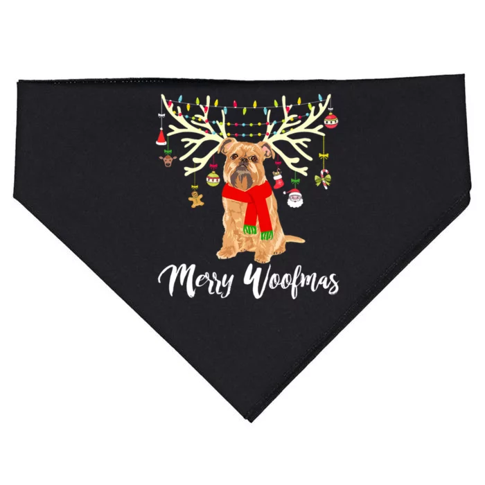 Merry Woofmas Brussels Griffon Reindeer Christmas Dog USA-Made Doggie Bandana