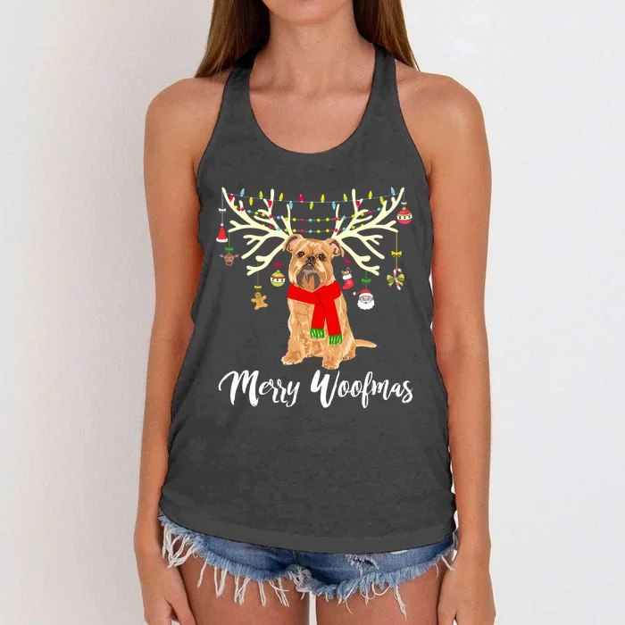 Merry Woofmas Brussels Griffon Reindeer Christmas Dog Women's Knotted Racerback Tank