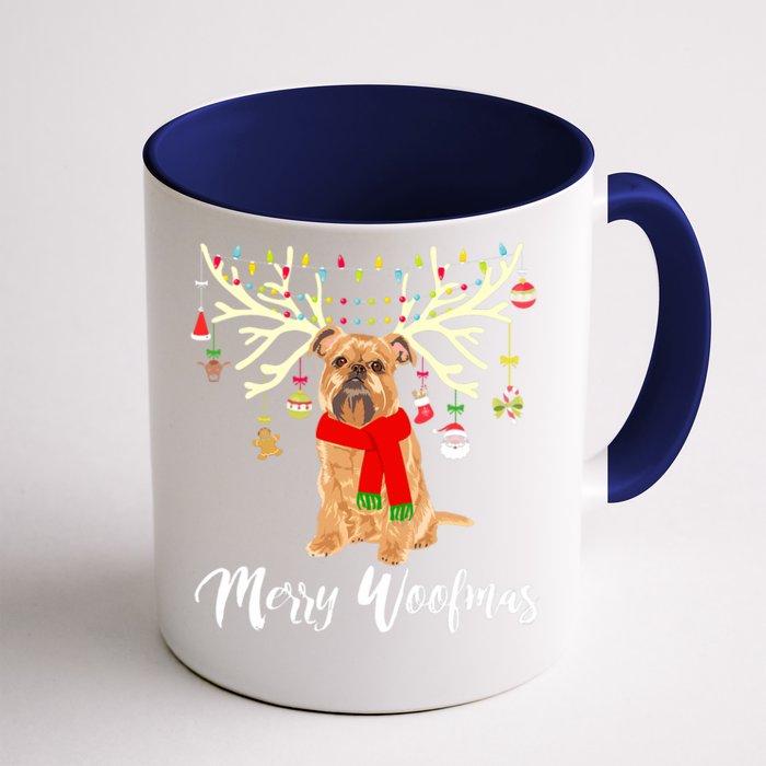 Merry Woofmas Brussels Griffon Reindeer Christmas Dog Front & Back Coffee Mug