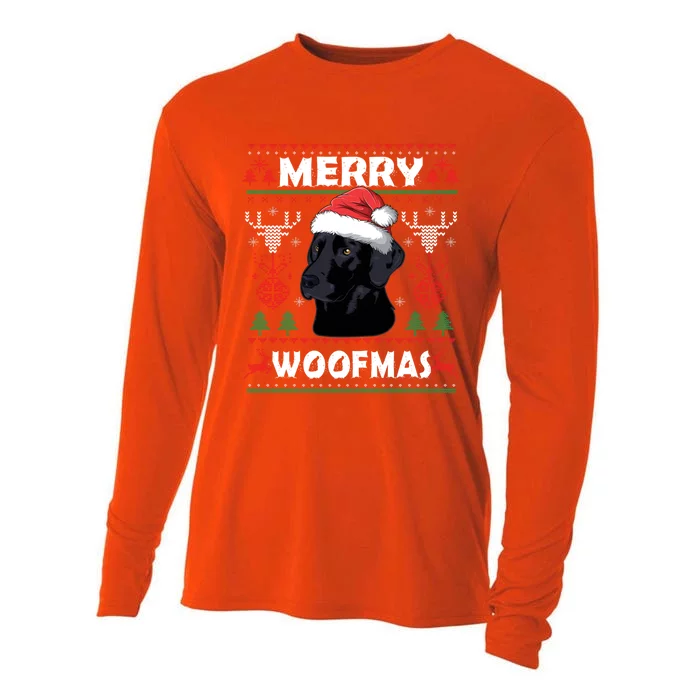 Merry Woofmas Black Lab Christmas Dog Lover Xmas Gift Great Gift Cooling Performance Long Sleeve Crew