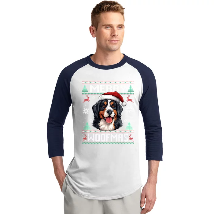 Merry Woofmas Bernese Mountain Dog Christmas Berner Baseball Sleeve Shirt