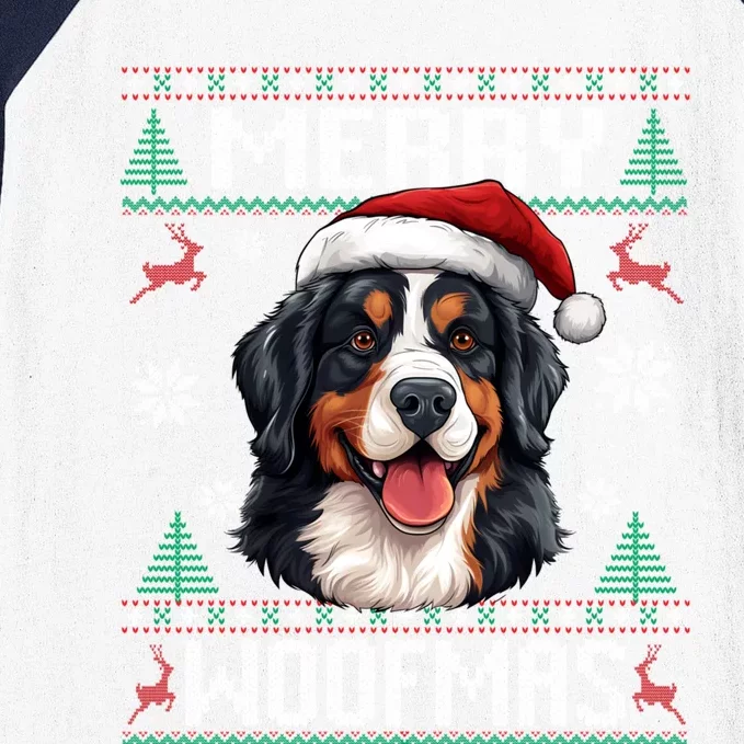 Merry Woofmas Bernese Mountain Dog Christmas Berner Baseball Sleeve Shirt